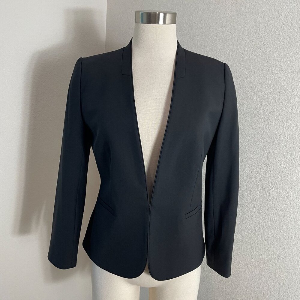 J Crew Womens 2 Black‎ Wool Blend Bistretch Blazer Jacket Collarless